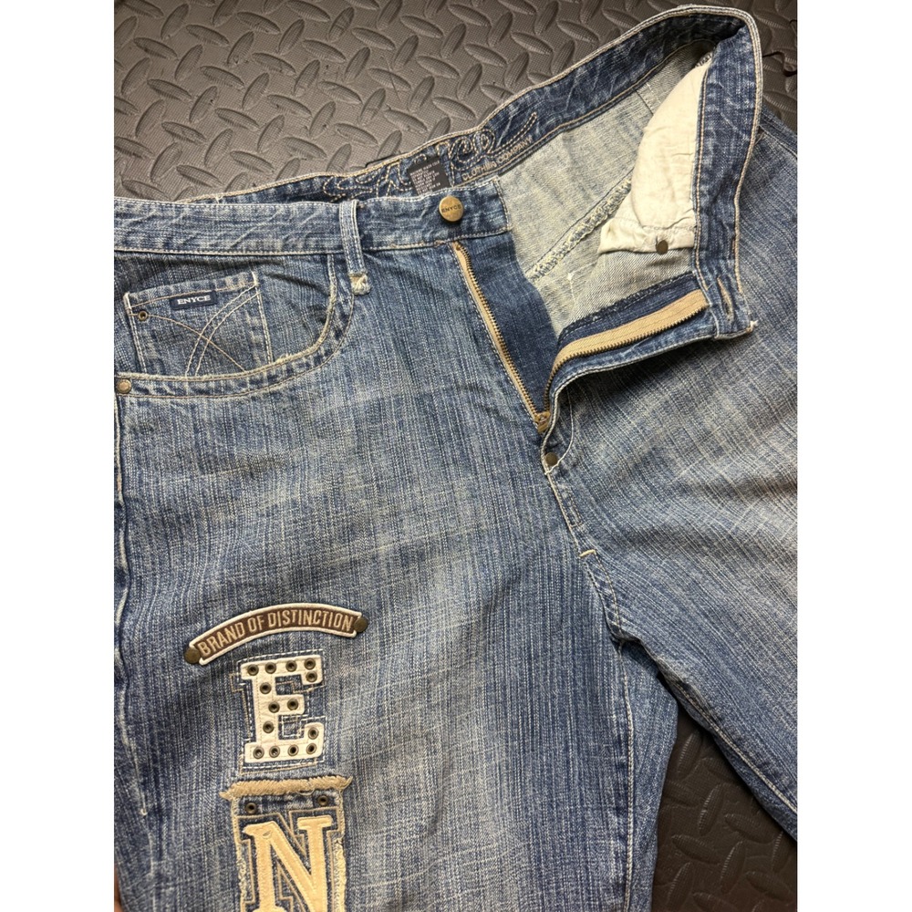 Enyce Y2K Baggy Studded Spellout Jeans Mens 36 Blue Denim Hip Hop Streetwear - Picture 12 of 12